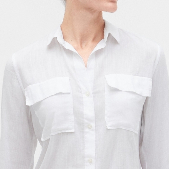 INC 100% linen white knotted button front top roll cuff sleeve  boho cot… - Picture 9 of 12